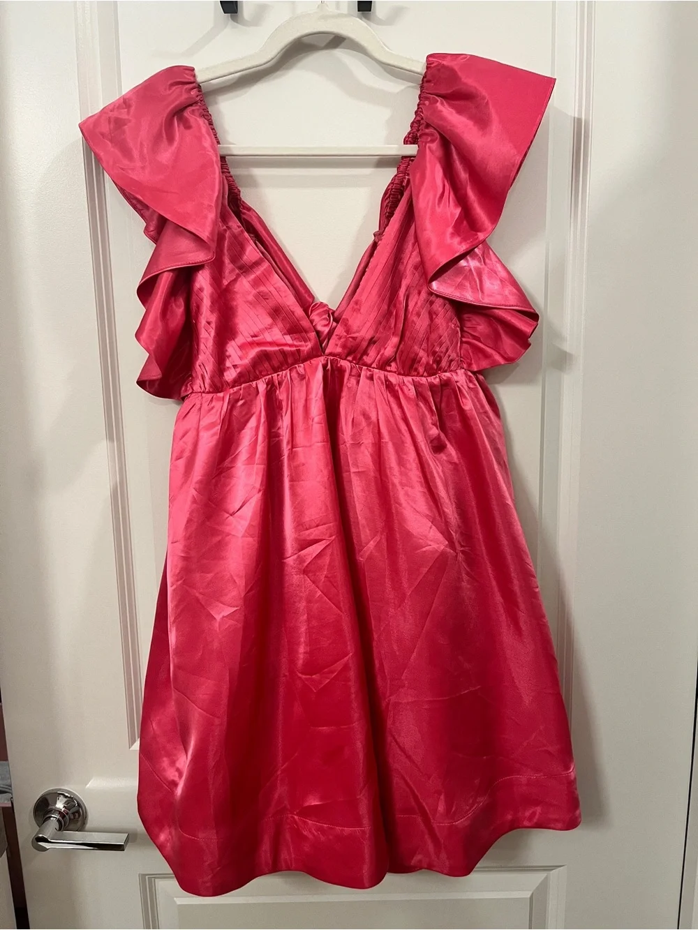 Pink Ruffle-Back Satin Mini Dress - Picture 2 of 8